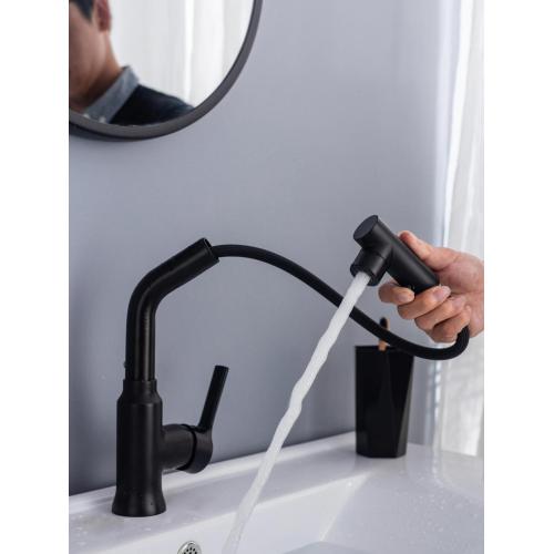 Matte Black Brass Pull Out Bathroom Basin Faucet