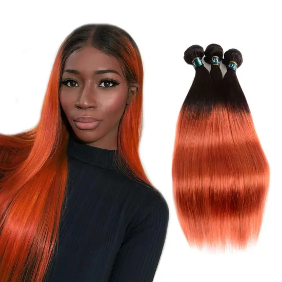 Wholesale 10A Peruvian Virgin Human Hair Ombre Color 1b/350 Orange Hair Bundles with Closure Lace Frontal Hair Extension Weaving