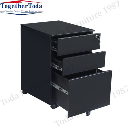 Three drawer roller movable steel metal file cabinet