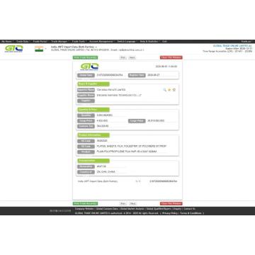 Película de polipropileno India Importar datos de la muestra