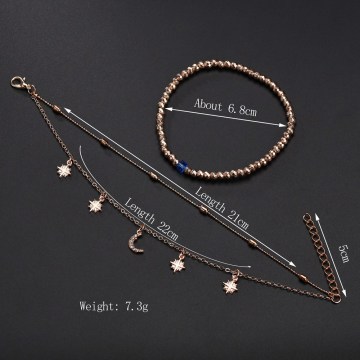 Summer new European and American Anklet chain multi story women Beaded stars moon chain women