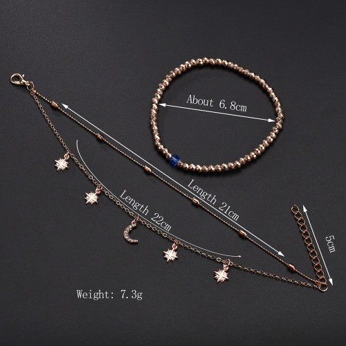 Summer new European and American Anklet chain multi story women Beaded stars moon chain women
