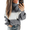 Womens Turtleneck Colorblock Striped Chunky Pullover