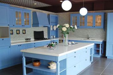 Folk Style Blue Veneering Plywood Kitchen Cabinet