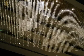 White wavy large glass modern chandelier for tall ceilings