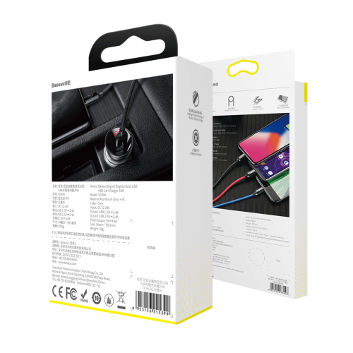 Display Digital Dual USB 4.8A Carregador de carro