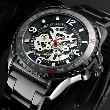 2015 Fashion Sports Men Stainless Steel Caseback Watch New Fashion Mens Luxury Automatic Mechanical Skeleton Wrist Watches WM419
