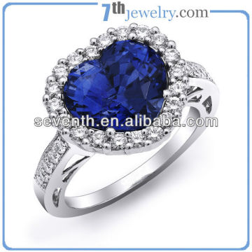 2013 Titanic Design Heart Shaped Sapphire Brass Rhodium Plated Finger Ring Wedding/Engagement Rings With Blue CZ Diamonds
