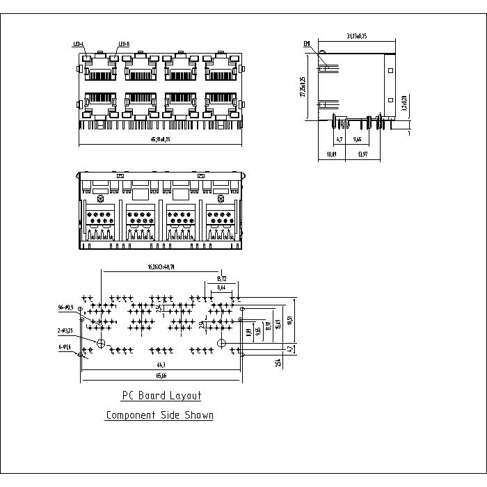 ATRJ5922-8P8C-X-C1-J-B RJ45 Jack Side Entry 2X4P Shielded With LED & EMI