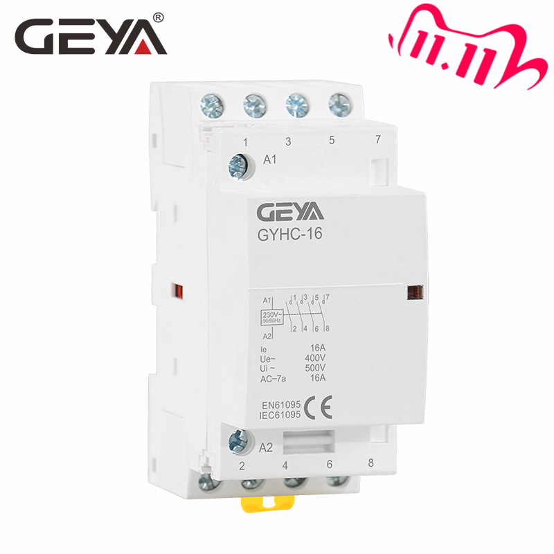 GEYA GYHC 4P 16A 20A 25A 220V/230V 50/60HZ Din rail Household AC Modular Contactor 4NO OR 2NO2NC