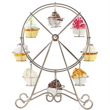 Ασημένιο σιδερένιο τροχό Ferris 8 φλιτζάνι cupcake stand για πάρτι γάμου