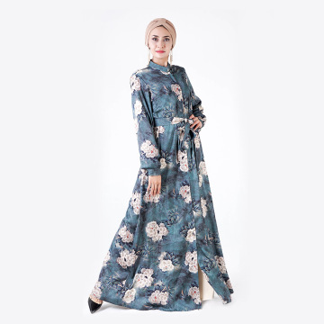 Stand Collar Floral Printed Modest Dress