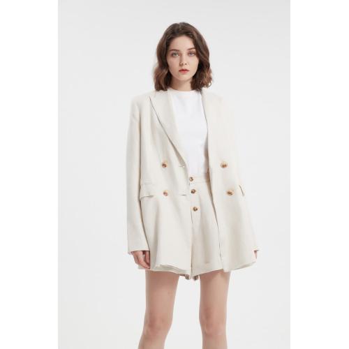 Notched Lapel Single Breasted Beige Uniform Blazer Suit