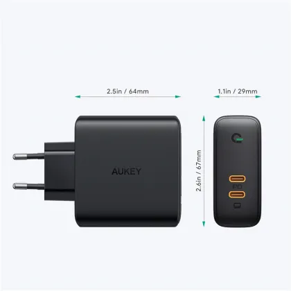 AUKEY PA-D5 60W Dual-Port PD Wall Charger - EU Standard Black
