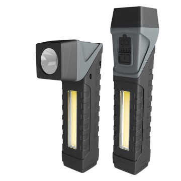 ไฟฉาย LED COB COB แบบชาร์จไฟได้ USB พร้อมไฟคบเพลิงแม่เหล็กที่หมุนได้ 90 องศาฟังก์ชั่นไฟและหลอดไฟทำงาน