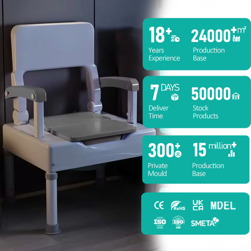 Gray Adjustable Height Arms Commode Chair No Drilling Required Installation Steadiness Safety for Bathroom Safety Equipment1