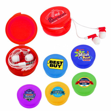 Custom Logo Travel Portable Earphones with Wired Cable and Plastic Round Case