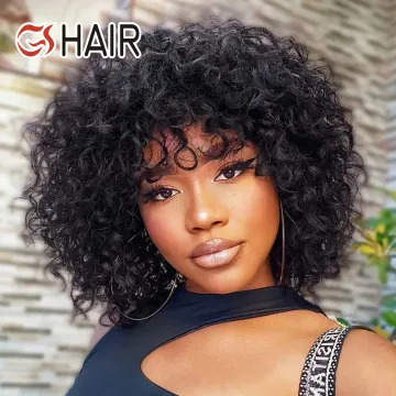 GS Glueless Brazilian Short Bob Wig with Machine-Made Curly Bangs