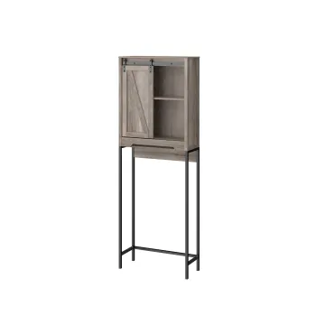 Adjustable Height Bathroom Cabinet Set: Grey Cabinet Over Toilet with Storage