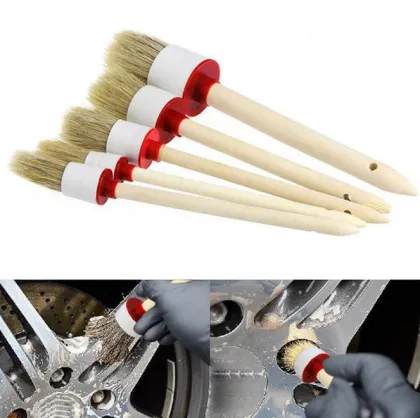wooden handle 3 pieces car detail brushes