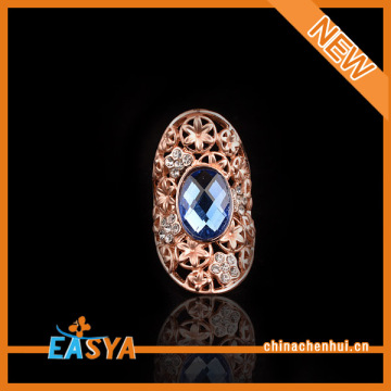 Fashion White Crystal Flower Ring ,Blue Rhinestone Jewelry Rings