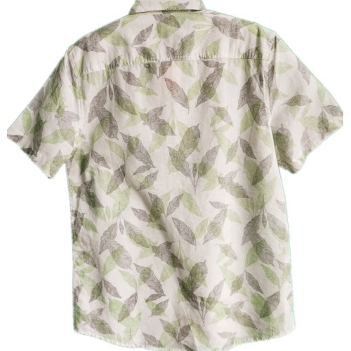 Men Casual Cotton Leaves Print Short Sleeve Shirt