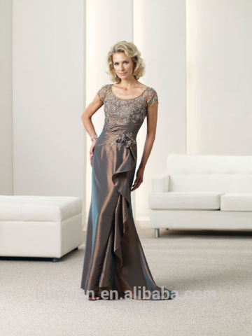 brown beaded satin cap sleeve mother wholesale evening gowns