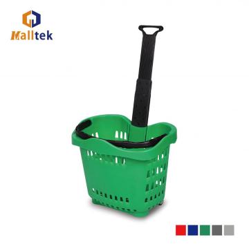 Supermarket Aluminiumlegeringshandtag Rolling Shopping Basket