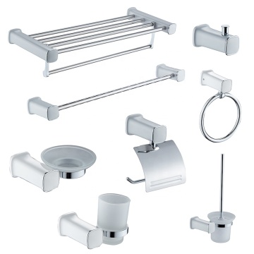 Hot Sale 8pc White Plastic Chrome Stainless Steel Wall Mounted Bathroom Accessories