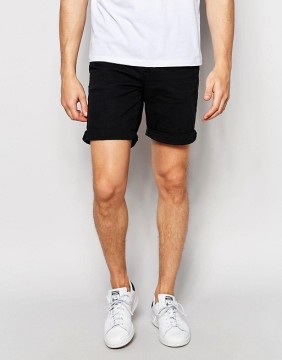 2016 Hot Sale Latest Custom Five Pockets Men's Black Slim Fit 98% Cotton 2% Elastane Stretch Denim Zip Fly Casual Shorts