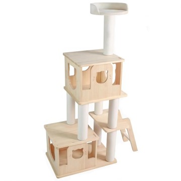 Luxury Cat Tree House Modern Design Cat Scratcher Tower Indoor Climbing Furniture Natural Wood Sisal Column Multi Level Carton