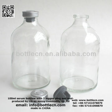 Moulded serum bottles 100ml with 20mm aluminum seals, rubber stopper