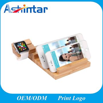 USB Charger 3A Bamboo Wood Universal Charging Dock Station Mobile Phone Stand Holder