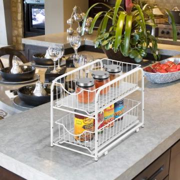 Étagère d&#39;organisation de cuisine en métal blanc à 2 couches