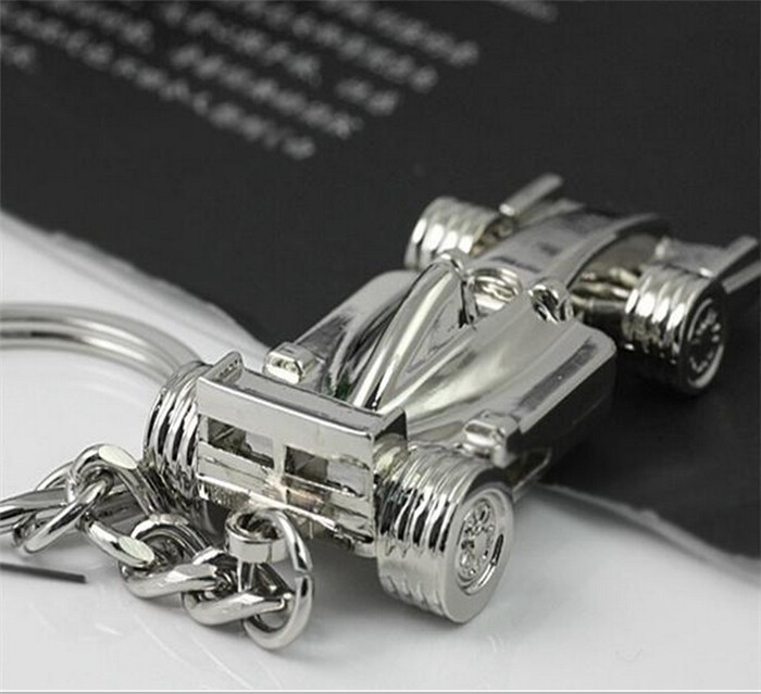 Customised Metal Silver Racing Car Keychain