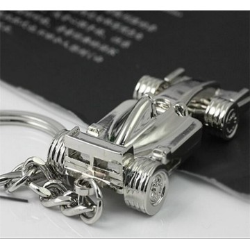 Customised Metal Silver Racing Car Keychain