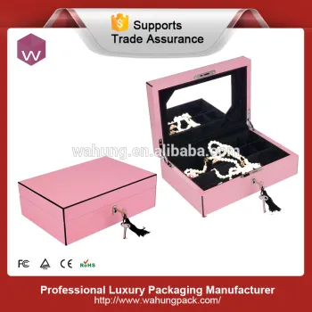 Wooden Jewelry Gift Boxes Pink Color Piano Lacquer Removable Tray with Many Compartments