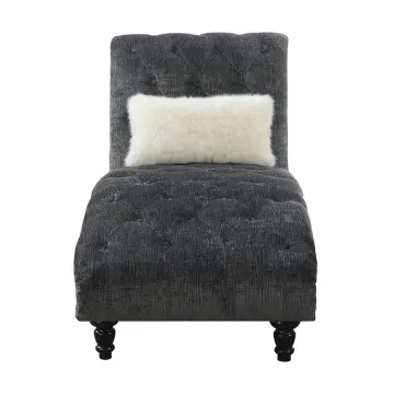 Chaise Wholesale Dark Grey Fabric Button Tufting Sofa Chaise with Solid Wood Legs CX635B