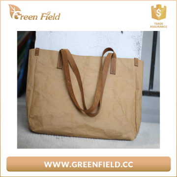 Eco friendly natural washable kraft paper handle shopping bag