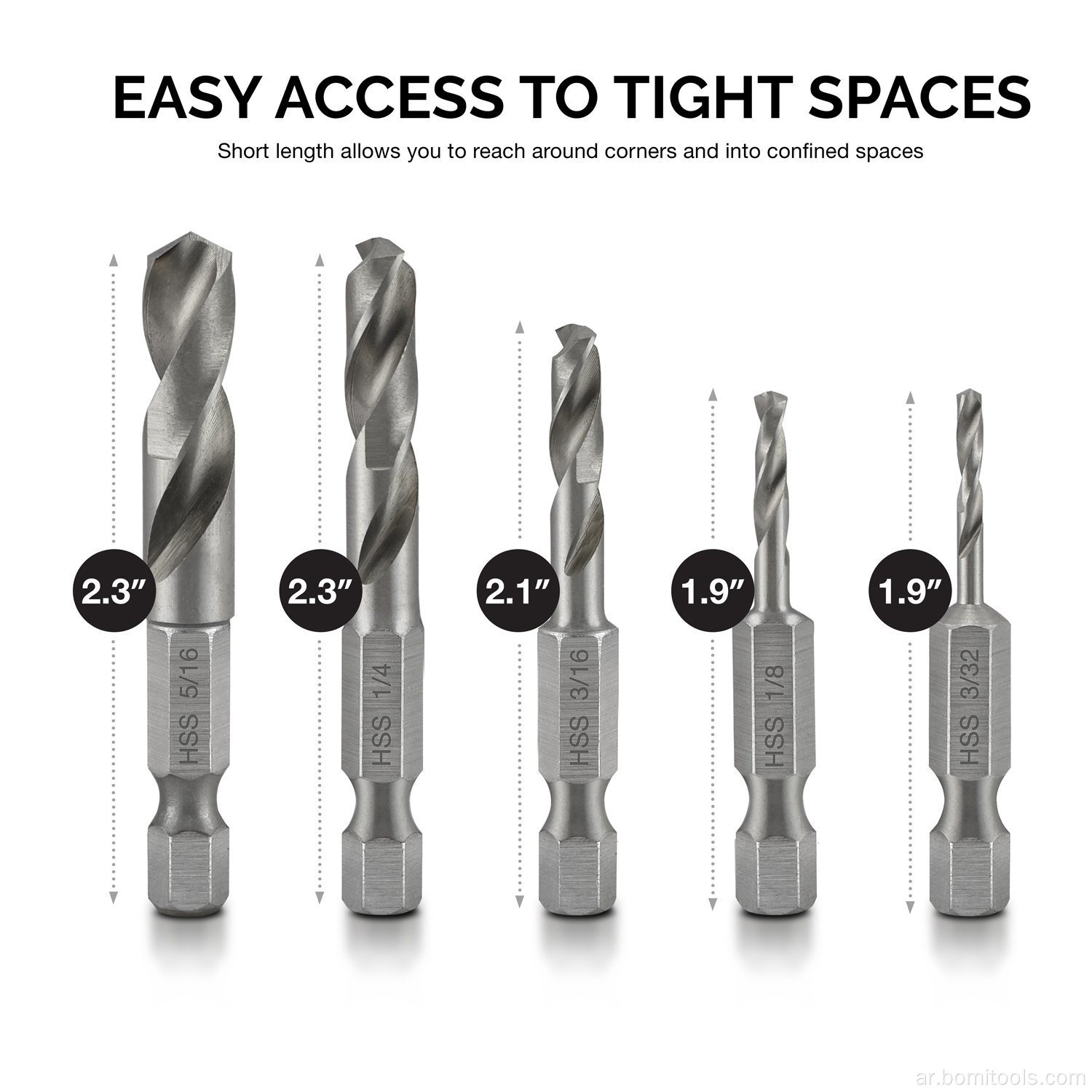 HSS مخصصة Stubby Hex Shank مجموعة مثقاب