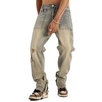 Autumn and winter retro zipper trendy brand jeans