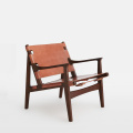 Chaise de balcon en bois massif nordique Saddle Leather Creative Leisure Chair