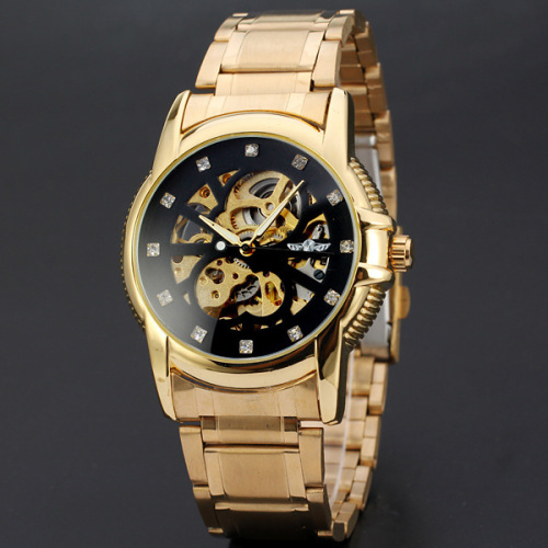 winner dial with visible mechanism watch stainless steel band design