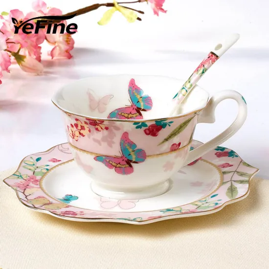 YeFine Ceramic Coffee Cup Set Bone China Drinkware Porcelain Tea Cups And Saucers Afternoon Tea Set Christmas Gift