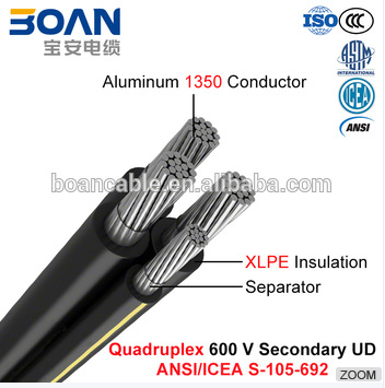 Quadruplex Secondary UD, 600 V building Cable, Al/XLPE (ANSI/ICEA S-105-692)