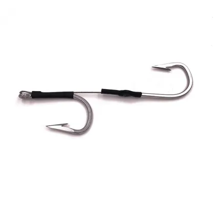 Stainless Steel Offset Double Hook Rig for Wahoo, Tuna, Dorado, and Marlin Lures