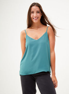 V-neck without Sleeve Solid Polyester Women Tank Top