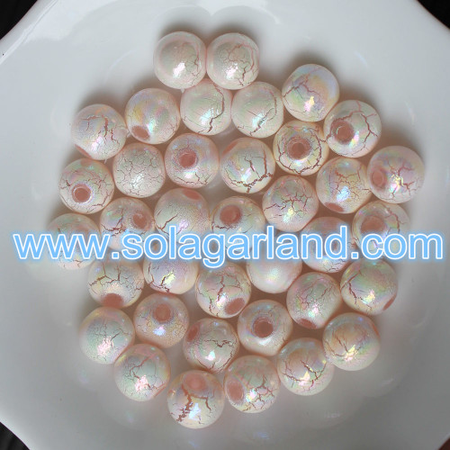 8MM 10MM 12MM 14MM 16MM Acrylic Plastic Round Color Plating Crackle Jewelry Beads