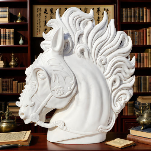 ホームオフィスのための白い大理石の馬の頭の像