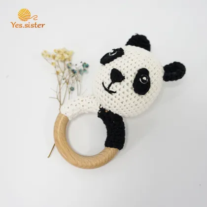 Cute Wooden Crochet Panda Rattle Teething Toys